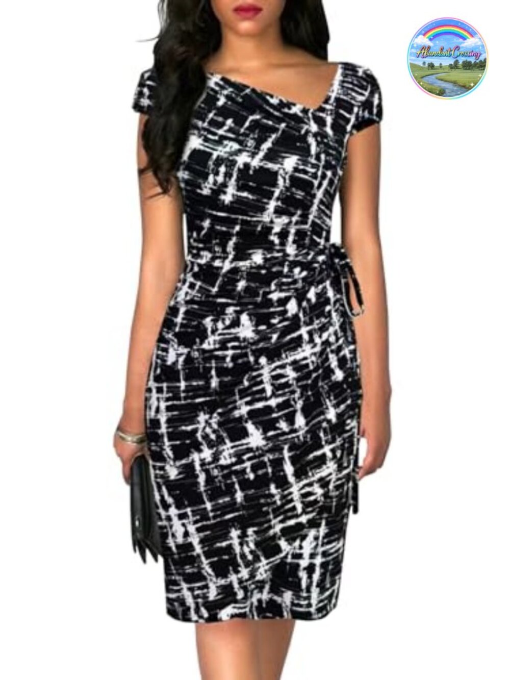 Vintage Cap Sleeve Asymmetrical Neck Sheath Bodycon Faux Wrap Work Party Dress